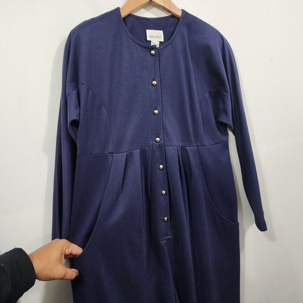 Mothers Work Vintage 80's Classic Knit Jumpsuit Navy Gold Button-down Womens 8 - Picture 10 of 16